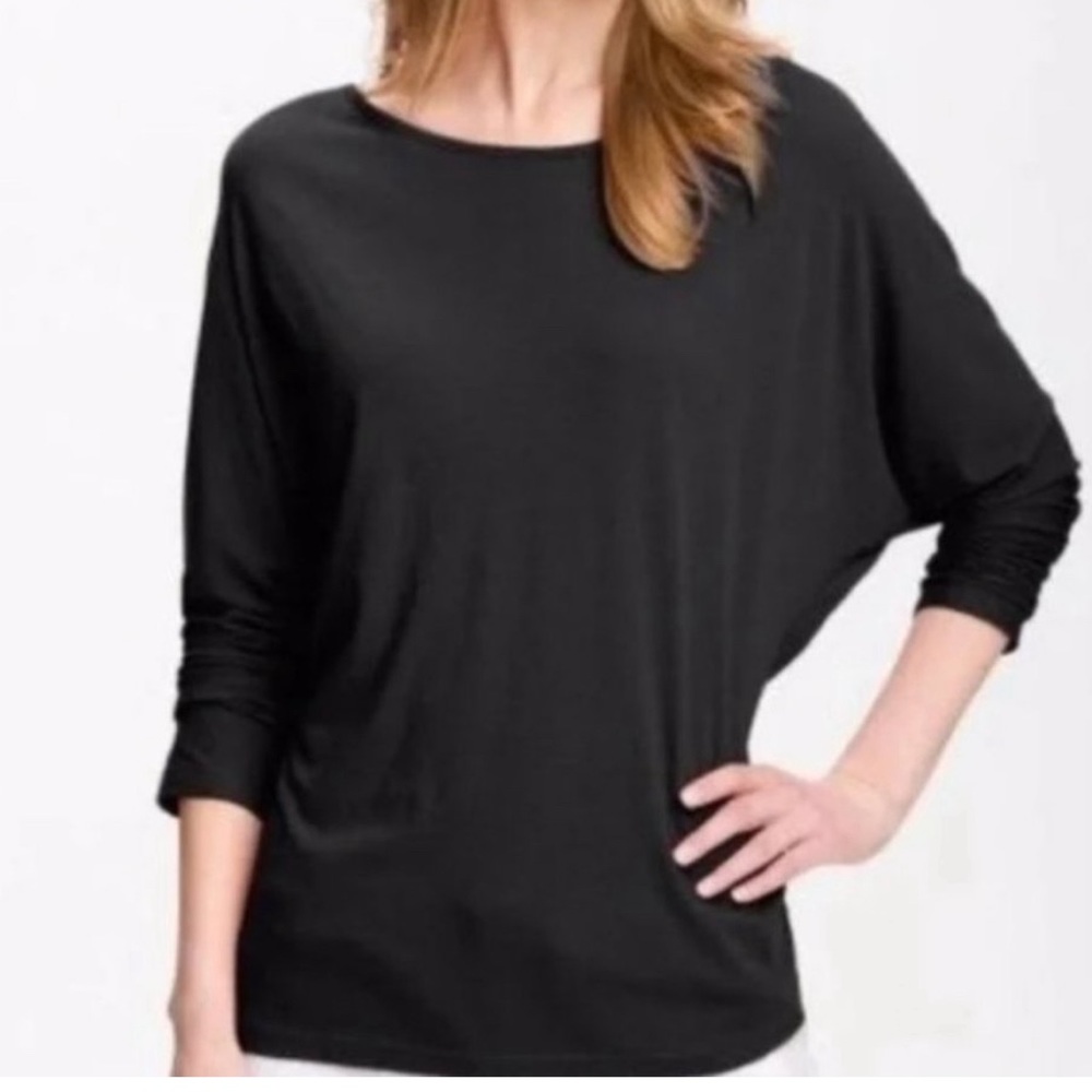 Vince Pima Cotton Black Boatneck Dolman Sleeve Long Sleeve Shirt